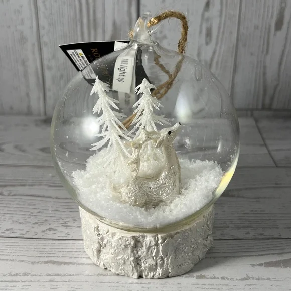 Robert Stanley’s Illuminated Glass Christmas Ornament with Deer, Snow, and Trees - Picture 2 of 8